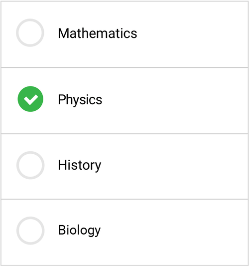 Table with subjects to choose from
